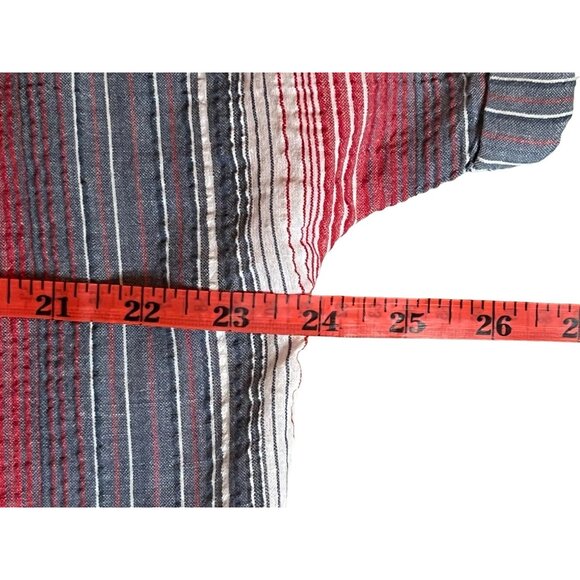 NWT Keren Hart Womens Striped Short Sleeve Shirt Large Red/Blue Cotton Button - Picture 13 of 16